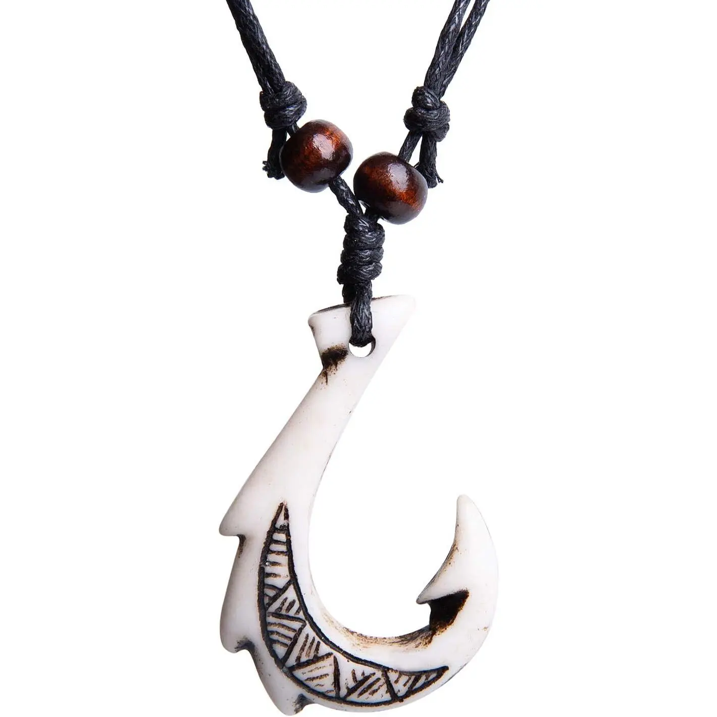 Hawaiian Fish Hook Pendant  Cord Adjustable Chain - Maori Tribal Necklace