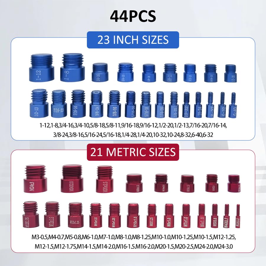 44PCS Nut and Bolt Thread Checker Kit, Thread Checker in Standard and Metric (23 Standard & 21 Metric), Bolt Size Finder Checker Thread Gauge for Quickly Identify
