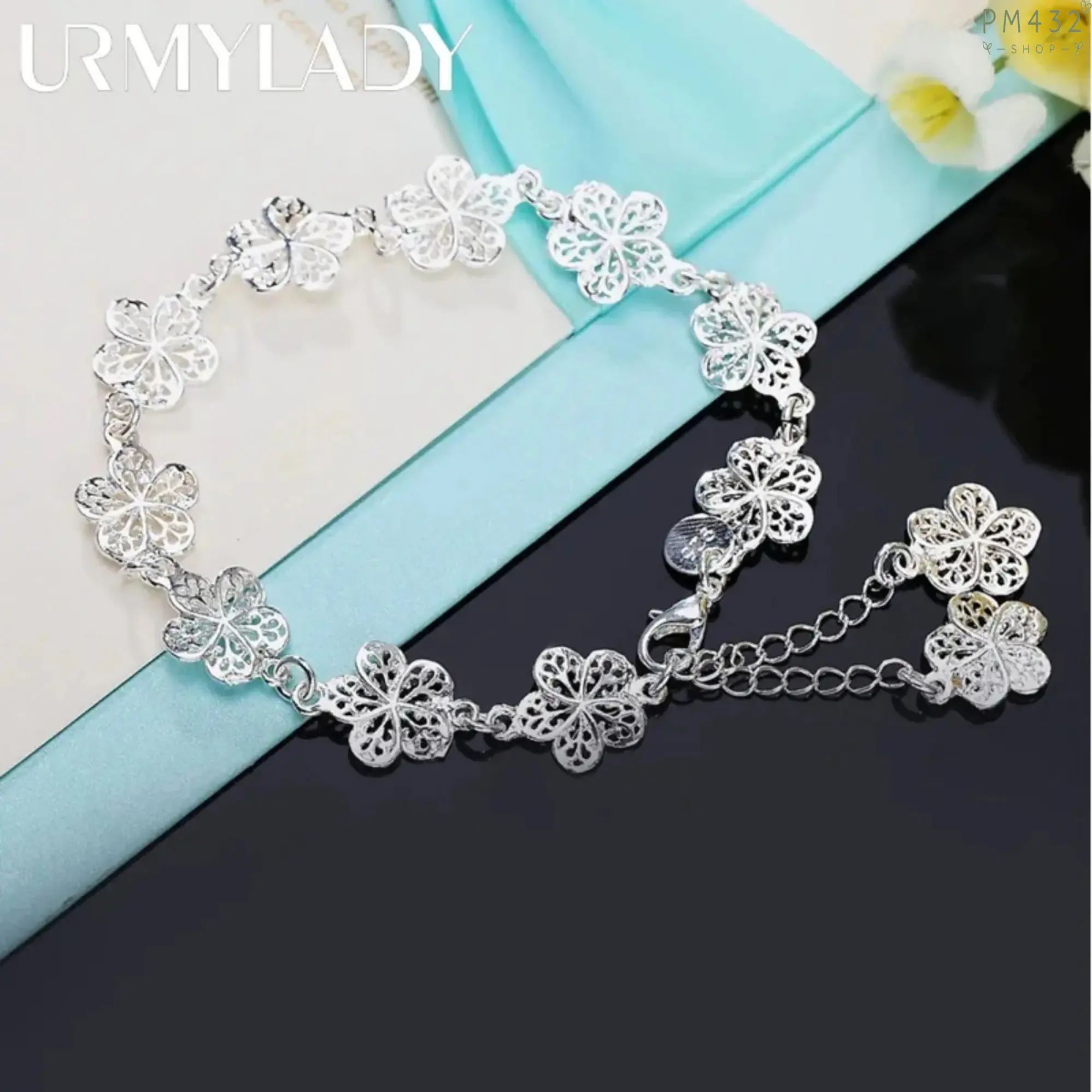 Women’s 925 Silver-Plated Floral Charm Bracelet - Elegant Flower Design, Adjustable Chain Fashion Jewelry, Party Wear Accessory for Gifting & Daily Use