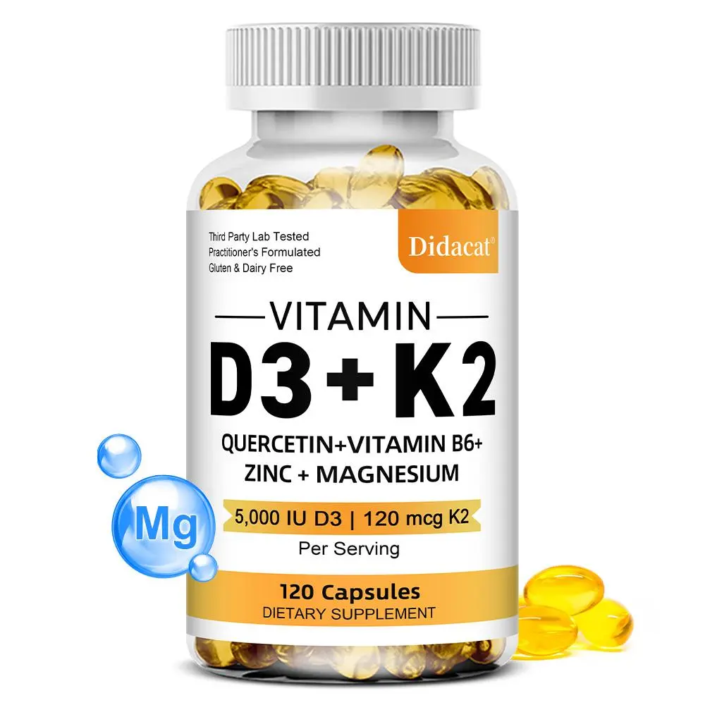 Didacat Vitamin D3 + K2 Health Supplement — Supports Bone, Dental, and Immune Health 120 Capsules