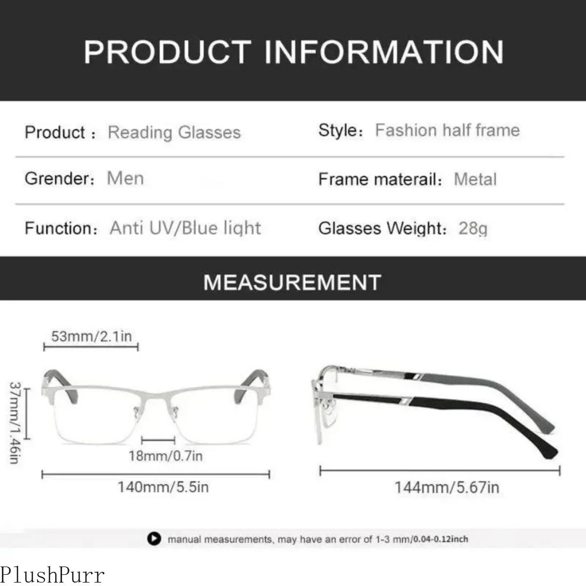 2026 New Men's Semi-Rimless Business Eyeglasses Anti-Blue Light Metal Frame