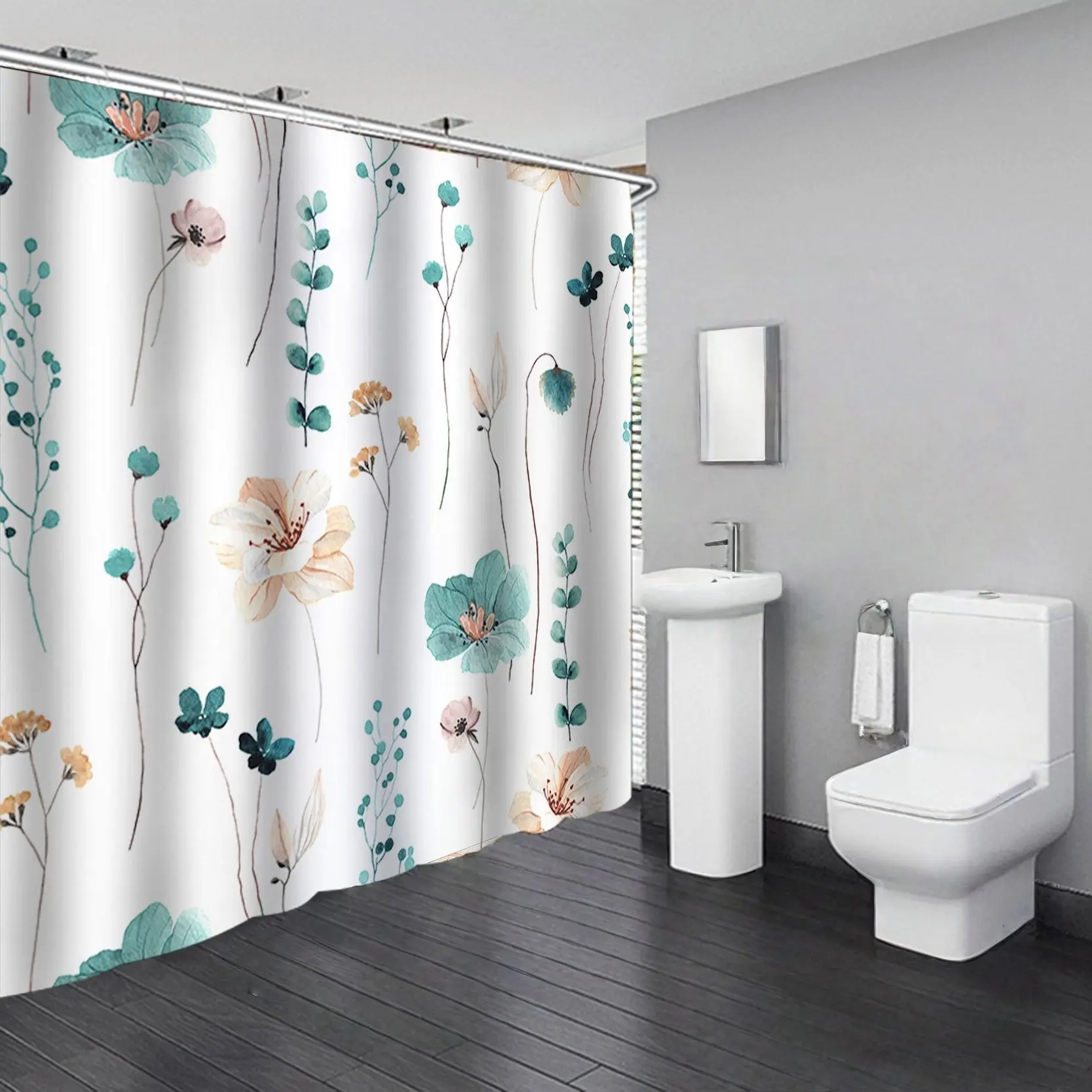 Modern Polyester Bathroom Shower Curtain - Single-Layer, No-Drill, Straight-Hanging, Waterproof, Printed Shower Curtain Art, Privacy Blocker, Customizable (For Toilet Washroom Use), Support Customization