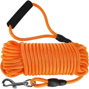 32ft Lightweight Polypropylene Floating Dog Training Leash, Long Check Cord Lead with Comfortable Handle for Beach, Outdoor Activities (Orange)