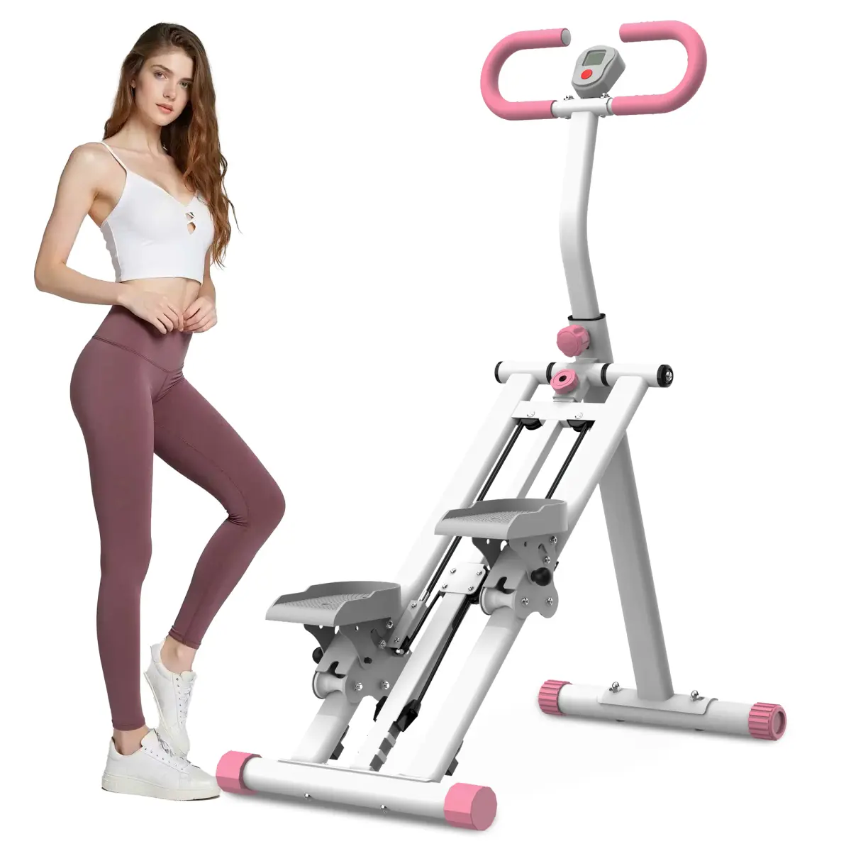Folding Vertical Climber for Home Gym, Unisex Full Body Workout Machine with Steel Triangular Frame and Data Display, 265lb Capacity, Pink