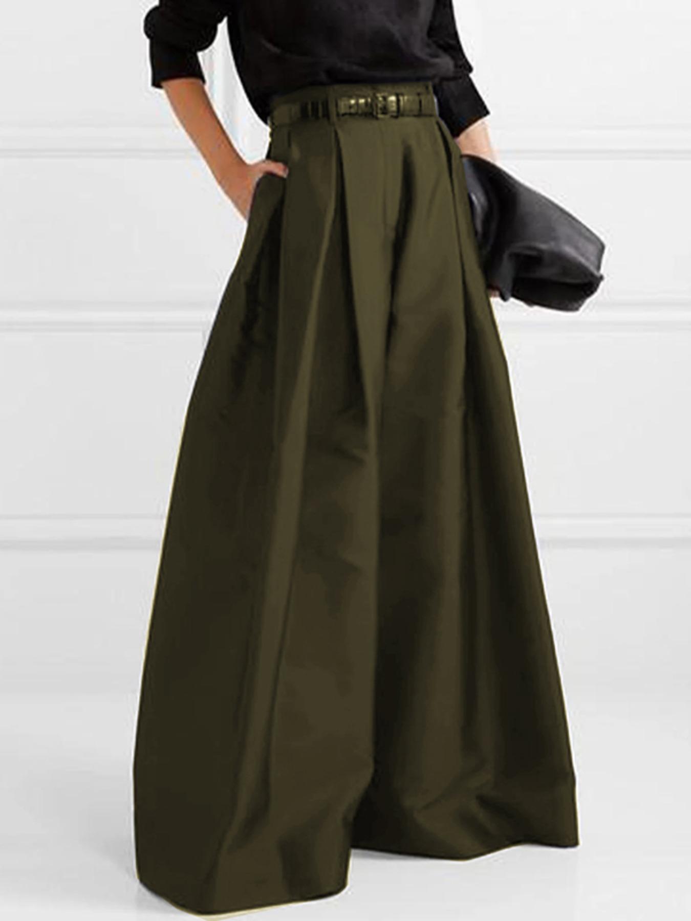 Women's Solid Pleated High-Waist Wide-Leg Pants, Casual Comfy Pocket Trousers for Daily Wear, Ladies Bottoms for All Seasons