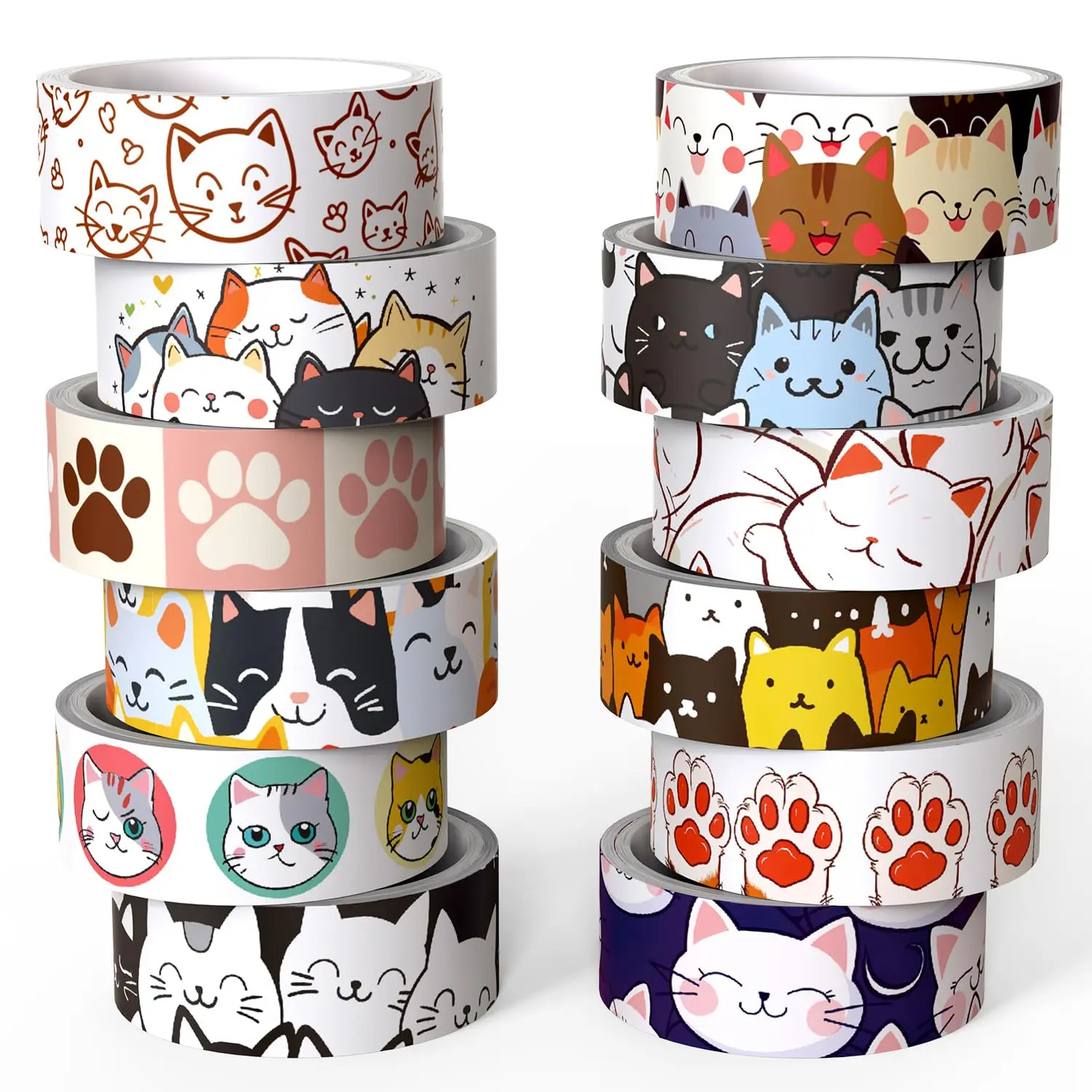 Cute Washi Tape Set, 12 Rolls Kawaii  Decorative Tape Cartoon ’s Paw Masking Tape for Journaling Supplies, Junk Journal, Scrapbooking, DIY Arts & Crafts, Planners,  Wrapping