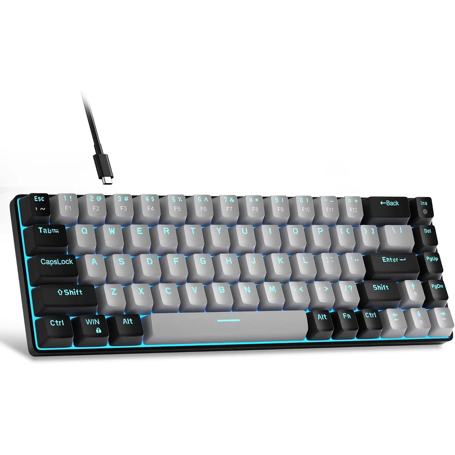 60% Compact 68-Key Portable Mechanical Gaming Keyboard, MK-Box LED Backlit Wired Office Keyboard with Mechanical Keys for Gaming Users, Windows Laptops & PCs - Grey/Black