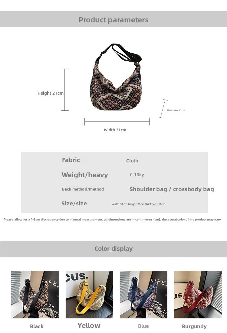 Large-capacity ethnic-style dumpling bag for women, 2026 new Korean version versatile crossbody bag, women's ins shoulder bag