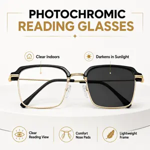 DealsForYouDays Progressive Multifocal Presbyopia Readers Reading Glasses with Blue Light Blocking & UV400 Protection Semi-Rimless Black Gold Frame for Work Travel & Everyday Use
