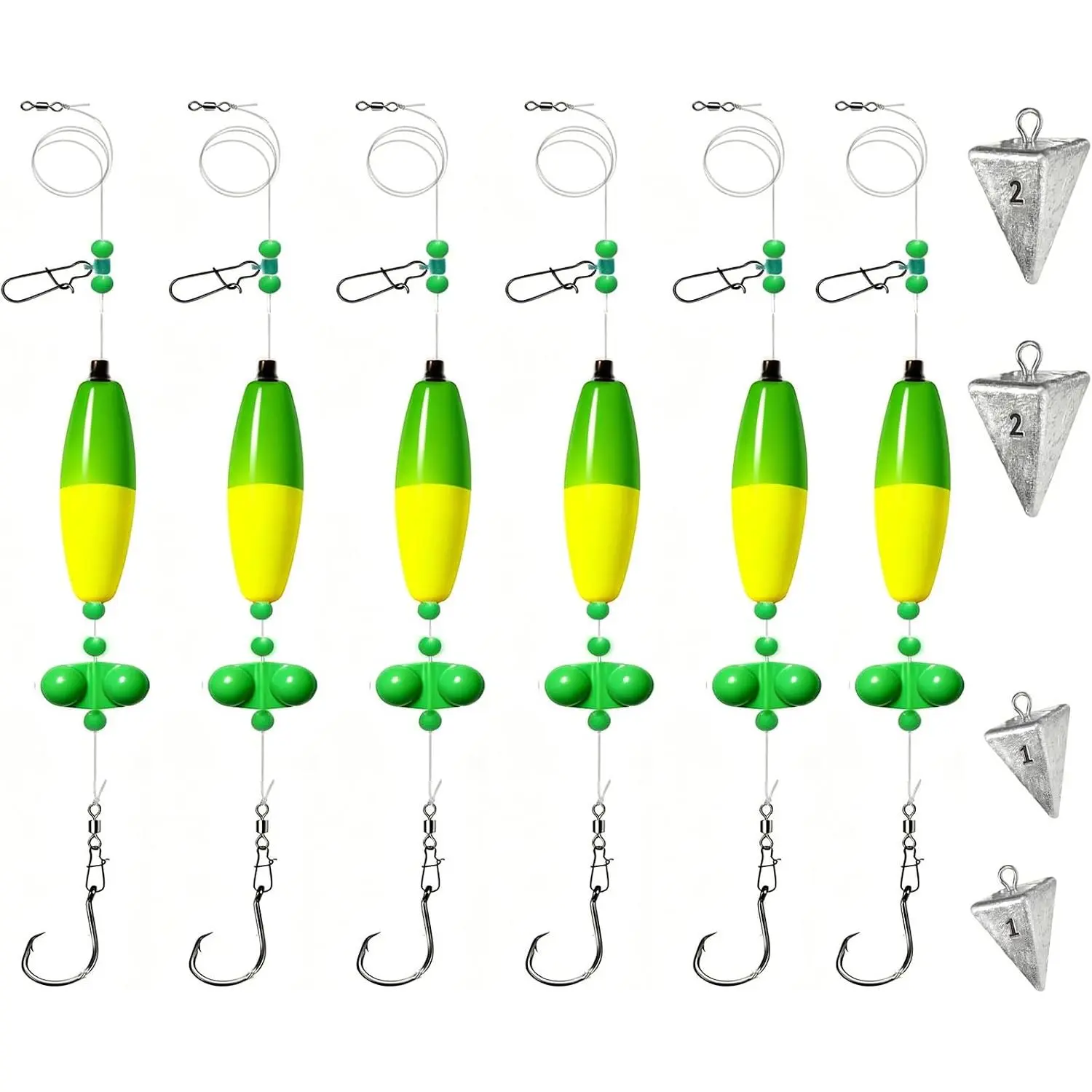 Catfish Rigs Set – 4/6/8PCS Pre-Tied Rigs with 1oz & 2oz Pyramid Sinker, Float Rigs Tackle, Santee , Circle Hooks for Peg Floats Catfish