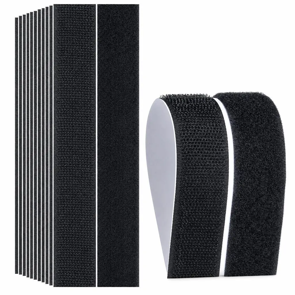 20-Pack Heavy-Duty Hook-Loop Strips (10 Black, 10 White) – 1x3 in Double-Sided Self-Adhesive Mounting Tape, Washable Reusable Grip Fasteners for Fabric, Carpets, Wall Posters