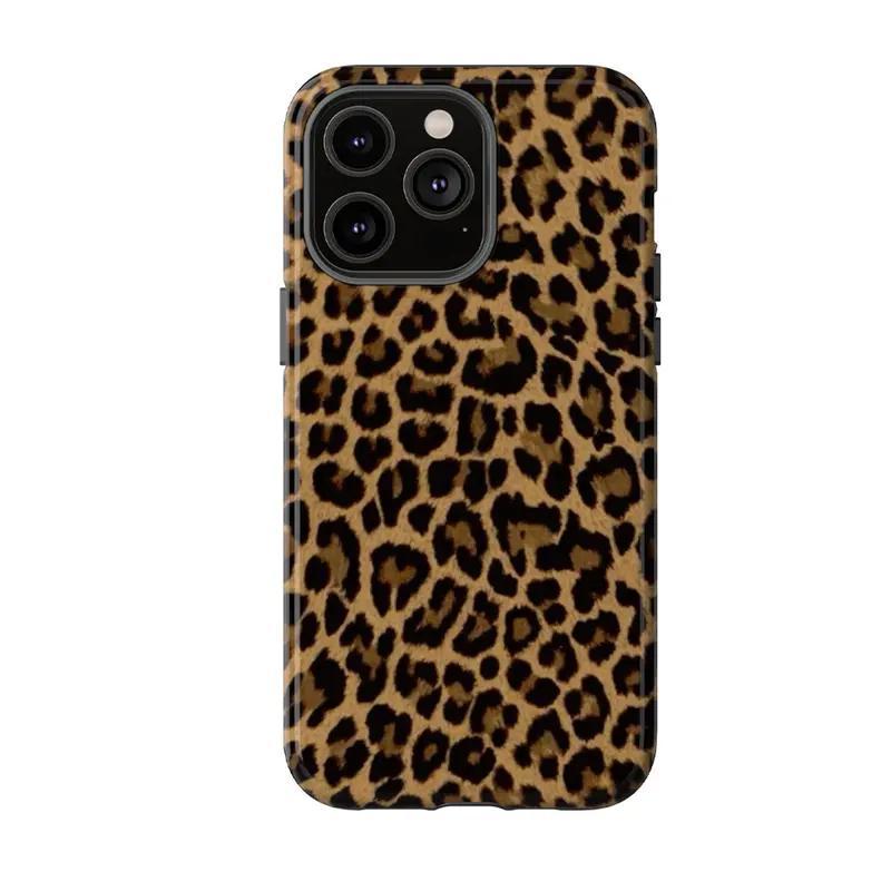 Fashion Leopard-Pattern 2-in-1 Shockproof Smartphone Case, Tough Cellphone Protective Cover, Handheld Wireless Phone Accessories for iPhone 11/12/13/14/15/16/17 ProMax Plus & Samsung Phones, Unisex Gift for Halloween, Christmas
