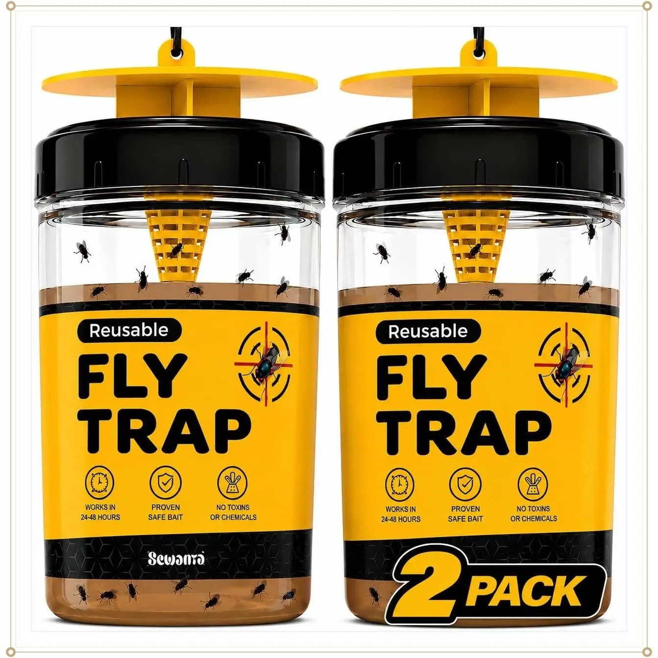 Outdoor Fly Trap [Set of 2] Fly Traps with Dissolvable Non-Toxic Bait - Fly Repellent for Outdoor Use Only - Controls Flies for Patios, Barns, Ranches Etc. Hanging Fly Traps with Tie IncludedGift