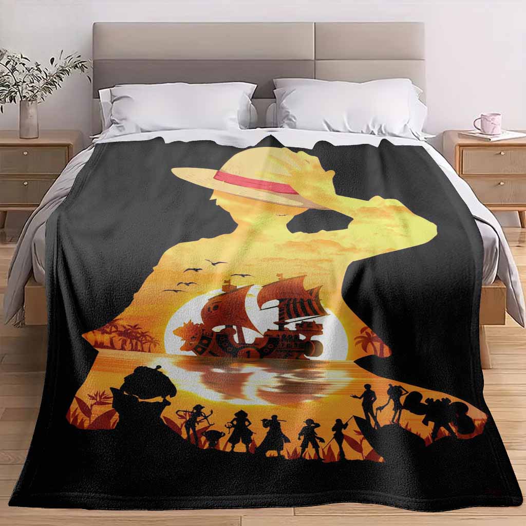 1-Piece Classic Tropical Pirates Sunset Silhouettes Flannel Blanket - Wrinkle-Resistant, Stain-Resistant, Soft, Lightweight, Versatile for Family Sofa, Travel, Ideal Home Decor Gift