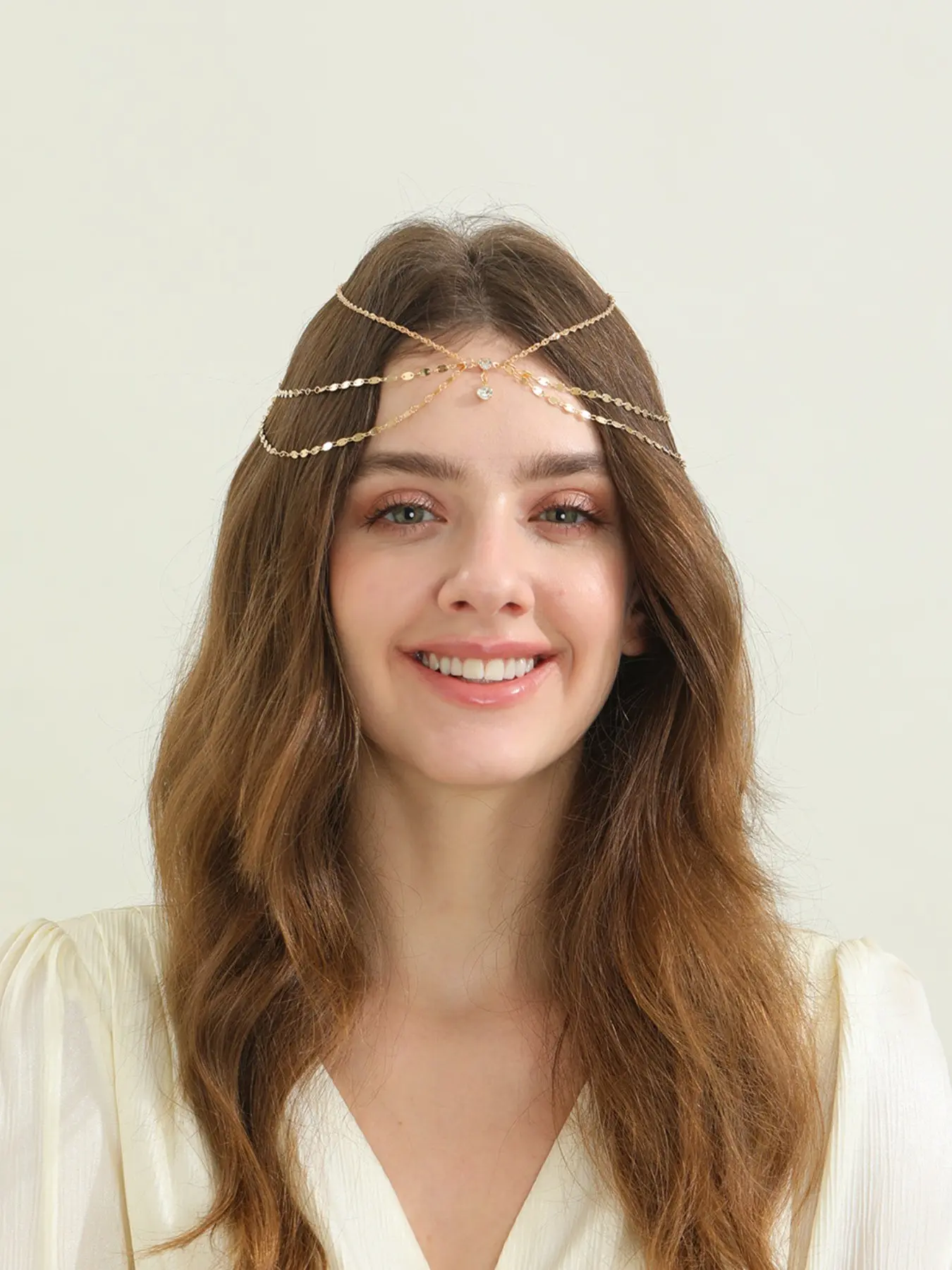 European and American Retro Party Hair Accessories, Simple Multi-Layer Exotic Style Rhinestone Tassel Head Chain for Women