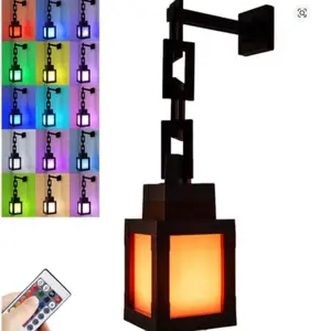 Minecraft Lantern Night Light with 15 Colors Remote, Dimmable Gamer Bedroom Decor, Adjustable Wall and Ceiling Mount, Minecraft Decor Gift