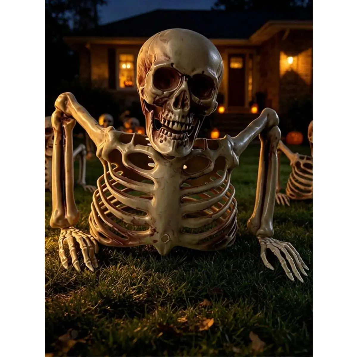 Halloween Skeleton Half-Body Ornament - Realistic Look Plastic Skull Figurine for Tabletop Festive Decor