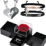 4 Piece Couple Bracelet Necklace Set, Matching Jewelry Set, Magnetic Couples Jewelry Gift, Perfect Christmas Gift Anniversary Birthday Present for Him Her, Jewellery Gift Set
