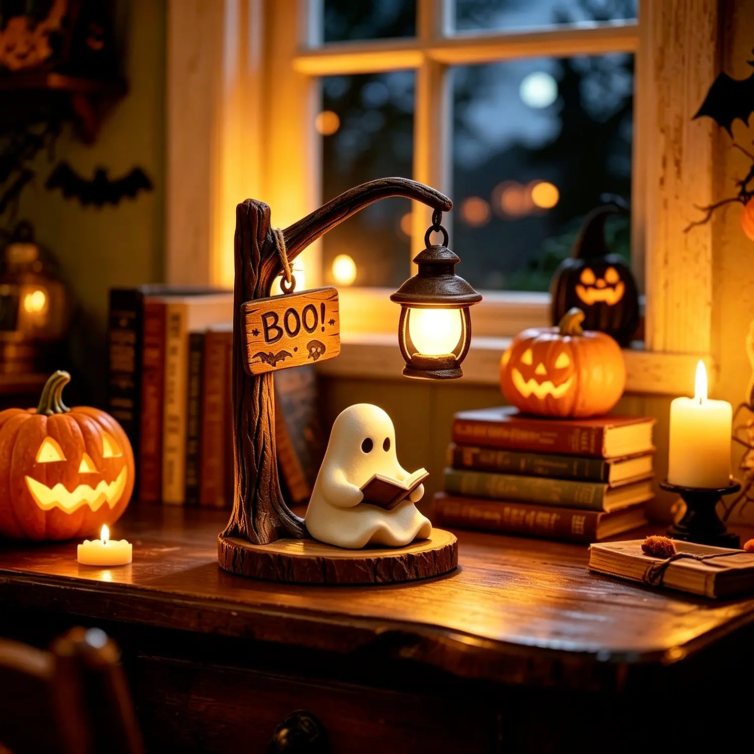 Halloween LED Ghost Decoration Lamp, Resin Goblin Statue, Warm Tone Quirky Style Desk Light, Home Decor, Halloween Festival Gift, Party Lighting Decoration