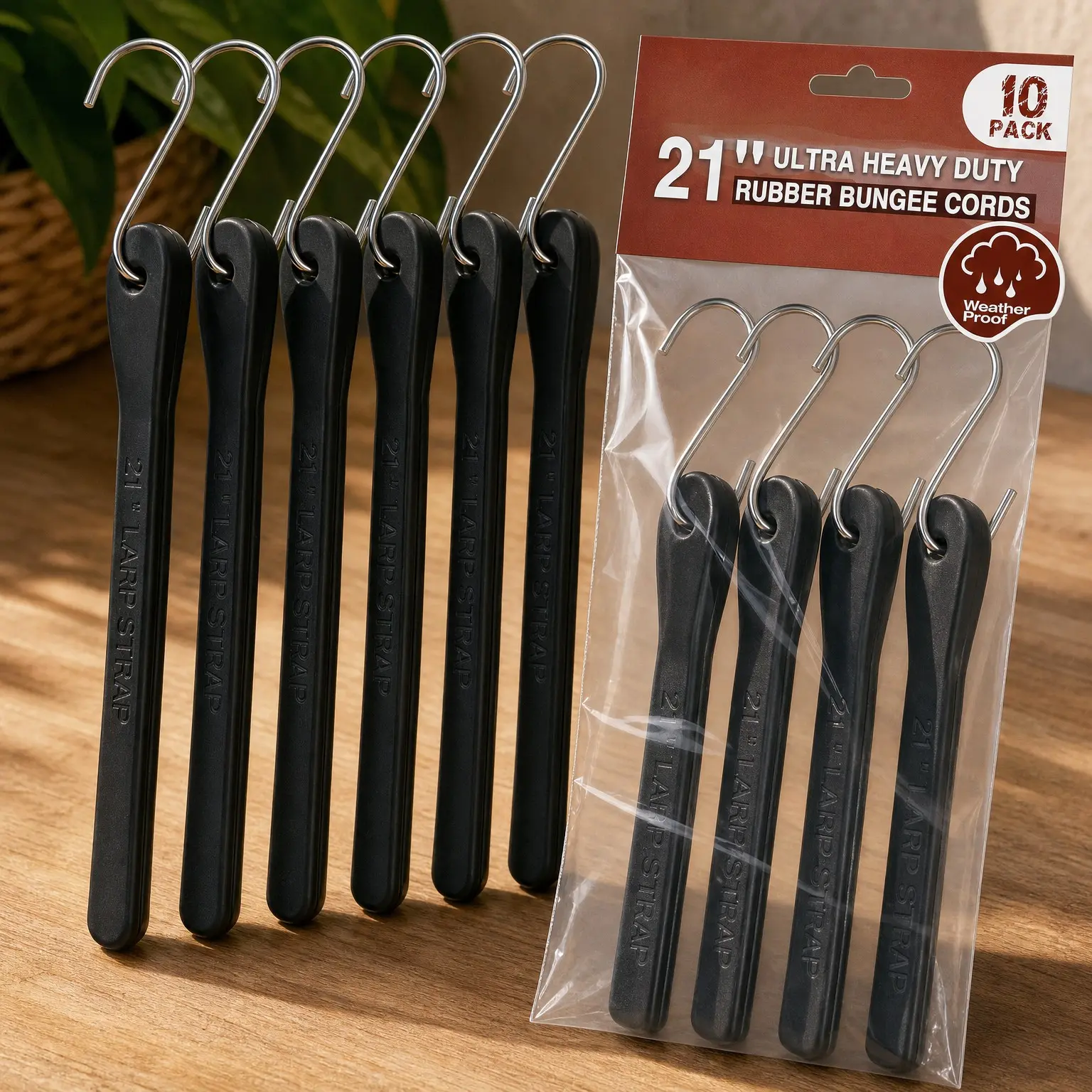 10 Pack 21 in Bungee Cords with Hooks, Heavy Duty EPDM Rubber Tarp Straps, 180 lb Rated, UV/Ozone Resistant, -40°F to 200°F for Outdoor Cargo UseGift