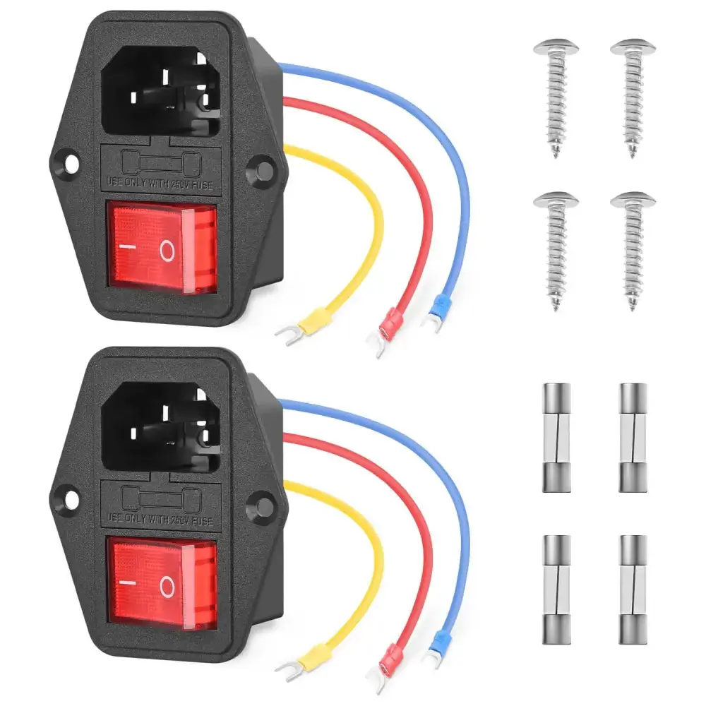 Nilight Mountable 3-Pin Power Socket Inlet with U-Type Mounting, 10A 250V AC, Overload Protection, 2 x 10A Fuses, On/Off Switch - Automotive & Home Use, Compatible with Computers, Rice Cookers