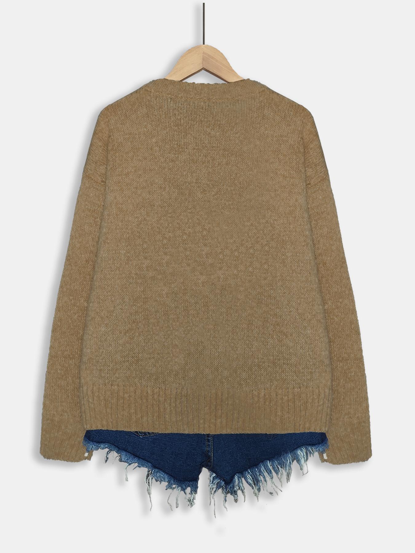 Women's Rabbit Print Drop Shoulder Crew Neck Sweater, Casual Chic Long Sleeve Round Neck Jumper for Fall & Winter, Fashion Ladies' Knitwear for Daily Wear, Women's Clothing, Sweaters for Women, Cute Tops, Knit Pullover Tops