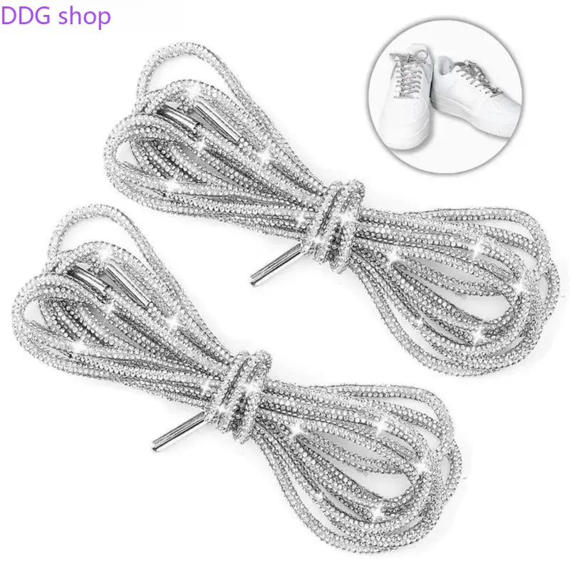 2PCS Rhinestone Sparkling Shoe Laces - 47in Shiny Rope Strings with No-Tie Anchors Set, 3.5mm/4.2mm Hoodie Drawstring Replacements for Shoes, Trunks, DIY Decor, Ideal for Accessories Lovers, 2Pcs Rhinestone Glitter Shoe Laces