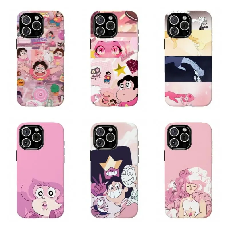 Custom Pink Aesthetic Steven Universe Smartphone Casing - Soft Pastel Gem Character Shell, Wireless Accessory with Resistance for iPhone 11-17 and for Samsung S21-S25, Ideal Holiday Gift