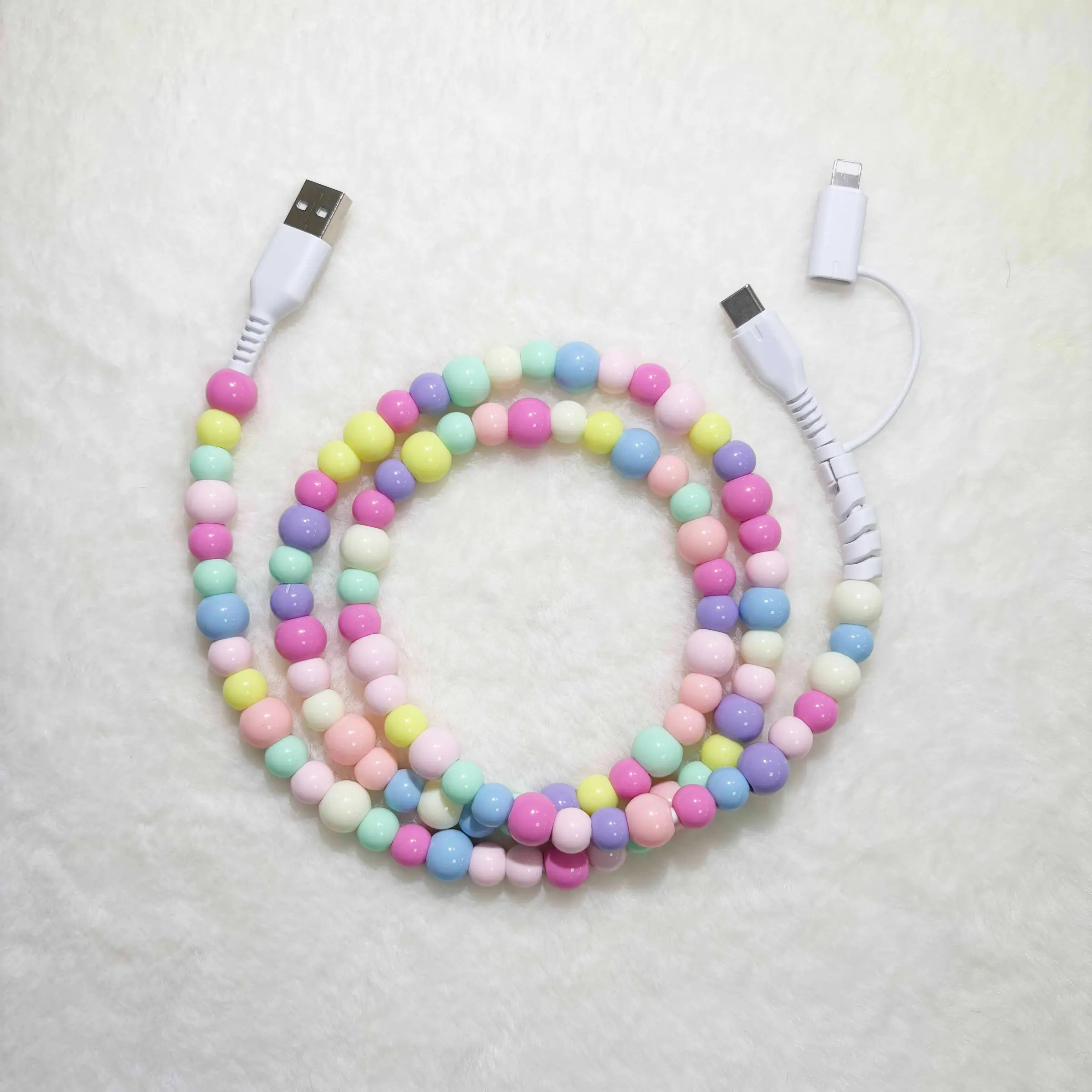 Pearl-Decorated Charging Cable - Compatible with all devices Smartphone USB-C and Lightning interfaces 2-in-1 data cable, Lightning Cables, 3.3 feet, for fast charging, Aesthetic, available in multiple colors, Holiday gifts, Phone Charging Accessories