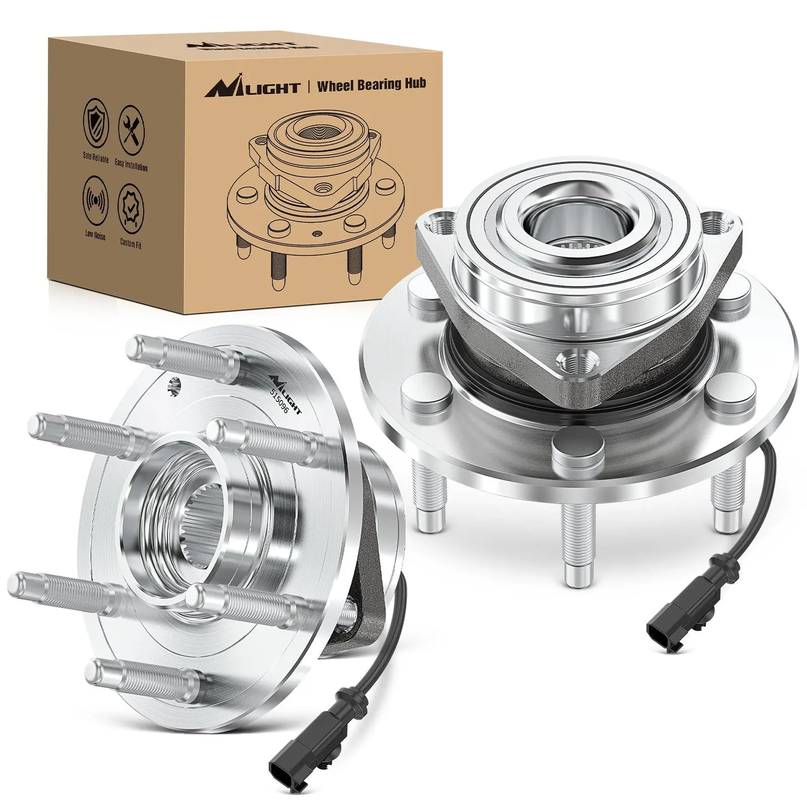 Nilight Wheel Bearing and Hub Assembly Set with 3-Hole Flange, 515096 Wheel Hub for Chevy GMC Silverado 1500 Sierra 1500 2007-2013, Suburban Yukon XL Tahoe Avalanche 2007-2013, Cadillac Escalade ESV EXT 6-Lug, OEM 515096, Enhances Driving Stability, 6-Lug