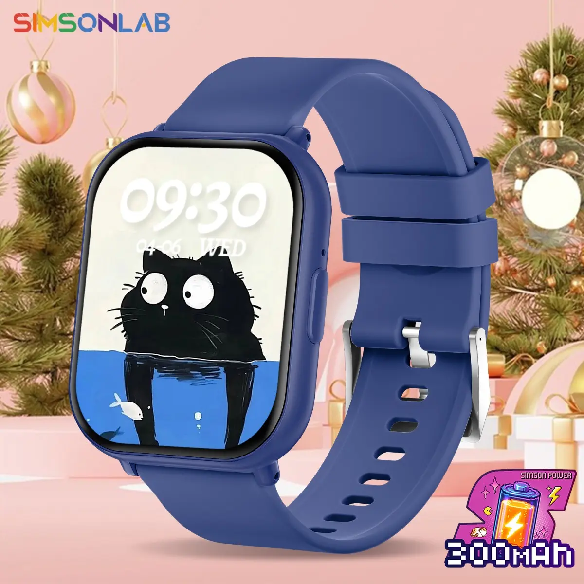 SIMSONLAB Low Power Smart Watch for Kids, Water Reminder, Sitting Reminder, Wireless Calls, Message Alerts, Clock, Weather Display, Music Control,Step Counter, Multi-Functional New Year Gifts Suitable For All Ages,Compatible with iPhone Android