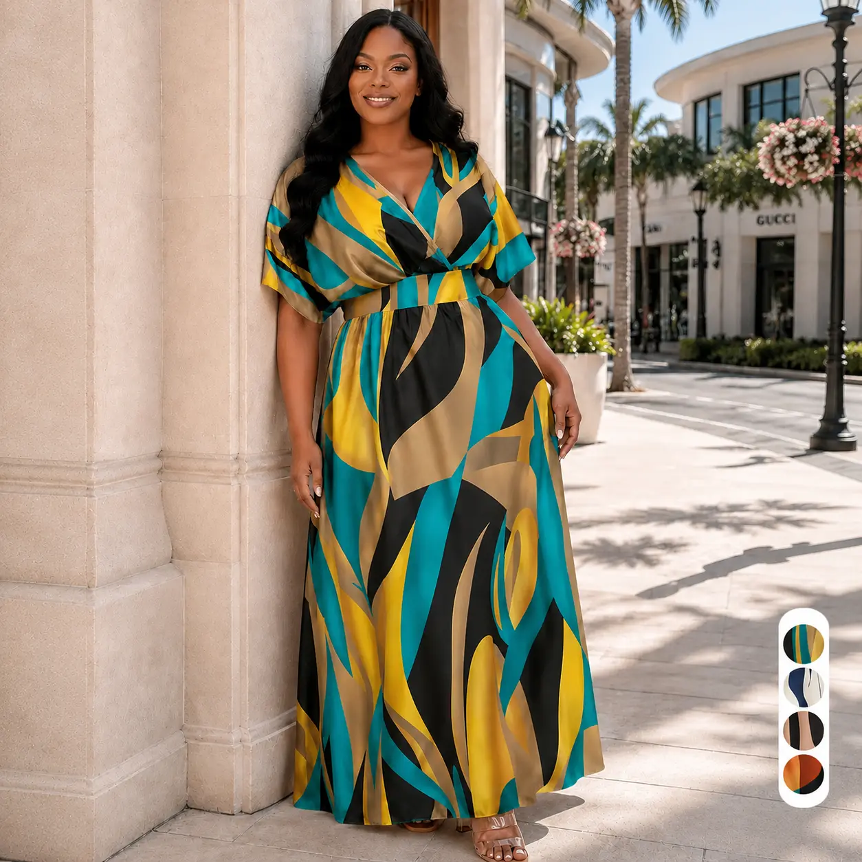 Elegant Sexy Women's Geometric Print Dress, Plus Size V Neck High Waist Wrap Dress, Casual Wear, Casual Elegant Dresses, Fitted Woven Fabric, All Seasons Fashion, Elegance, Womenswear