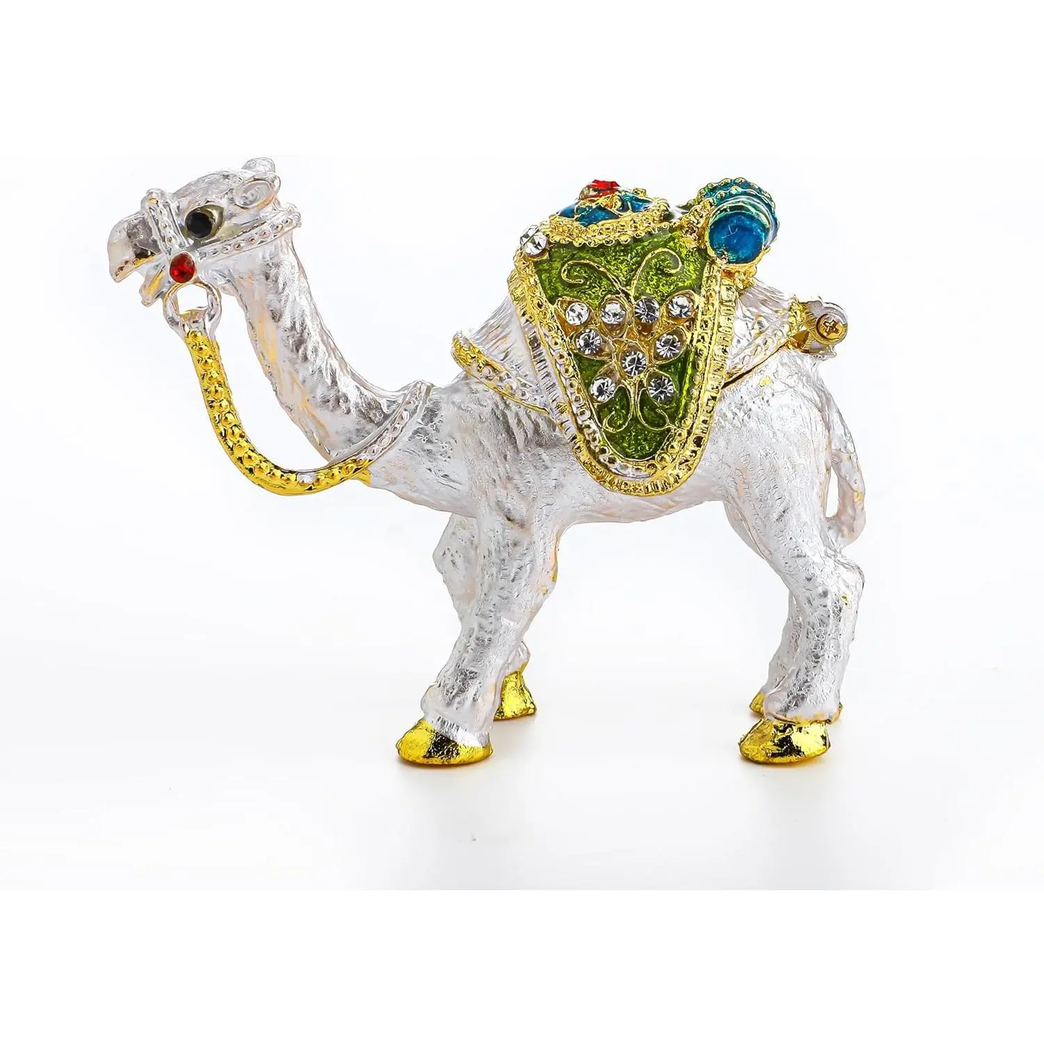 Camel Themed Bejeweled Trinket Box, Hinged Hand-Painted Enamel Figurine with Sparkling Rhinestones, Home Organiser for Storage, Decoration & Collectible Gift
