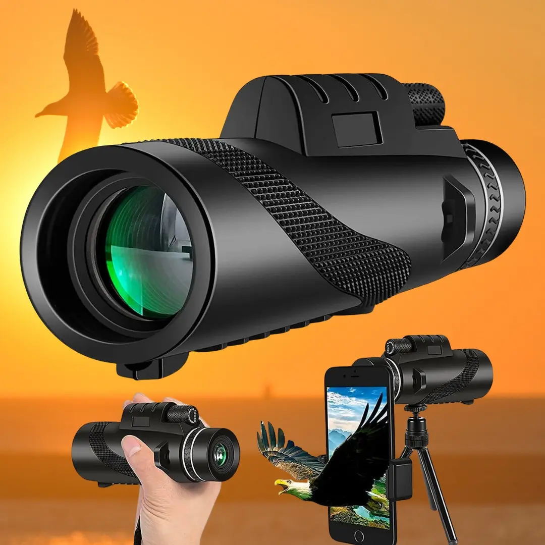 High Definition Monocular Telescope for Smartphone with Sturdy Tripod & Adapter -  High Power Spotting Scope for Bird Watching, Hunting, Travel , High Powered Monoculars High Definition for Adults High Powered with Smartphone Adapter Telescope