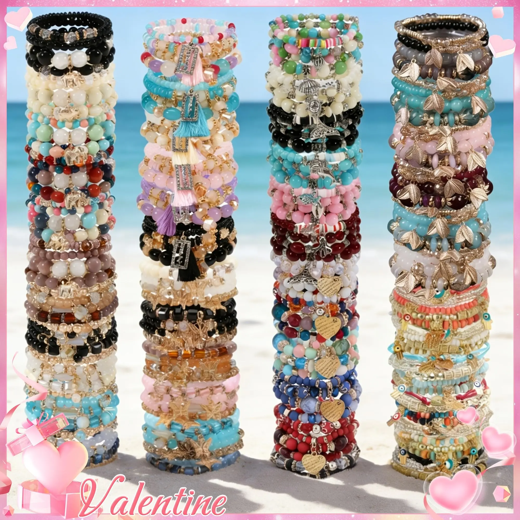 Women's Boho Bangle Bracelet Set, Stackable Mixed Color Glass Beads with Alloy Animal & Heart Charms (11-43pcs), Fashion Costume Jewelry, Meaningful Gifts, Boho Style Beaded, Casual Wear, Bracelets, Unisex, Arm Candy Accessories, Daily