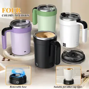 Detachable automatic stirring cup, magnetic self-mixing coffee cup with temperature display and straw, detachable base, suitable for various containers, travel insulated car cup, Portable travel mug, off-white, Usb Rechargeable Mug