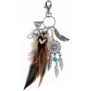 Angyape Bag Charms Purse Charms for Handbags Boho Keychain Crystal Feather Evil Eye Keychain Western Accessories for Women