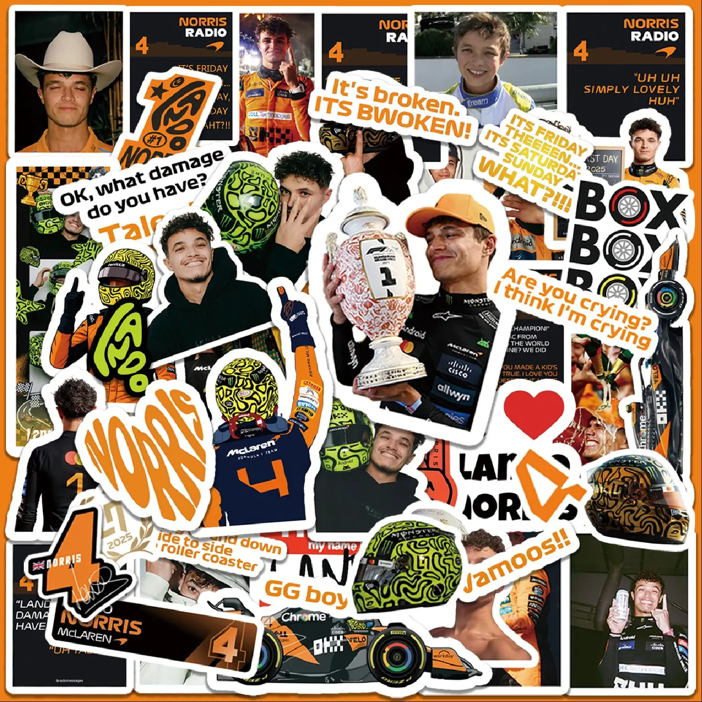 54-60pcs F1 Stickers, Norris & Piastri Race Stickers, DIY Decorative Stickers for Phone Cases, Water Bottles, Birthday Parties, Gifts