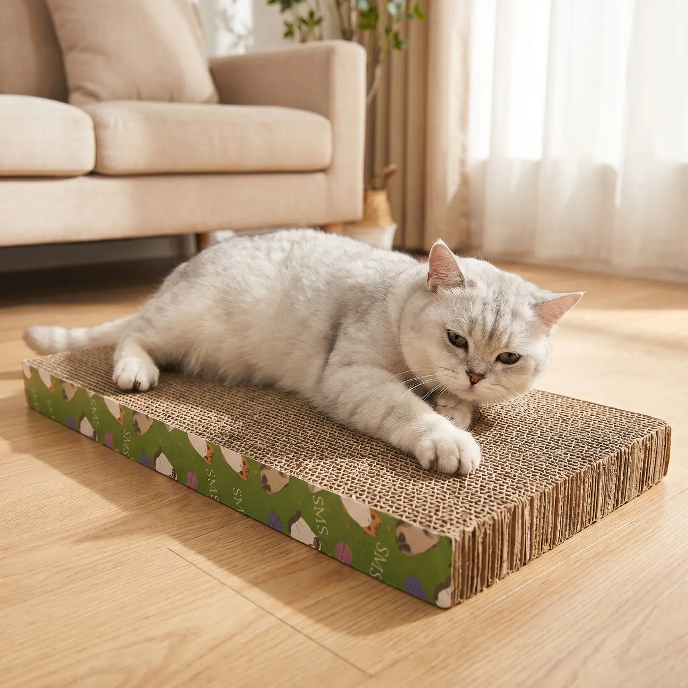 Heavy Duty Corrugated Cat Scratching Pad, Double Sided Cat Scratch Board for Indoor Cats, Durable Cardboard Cat Scratcher, Home