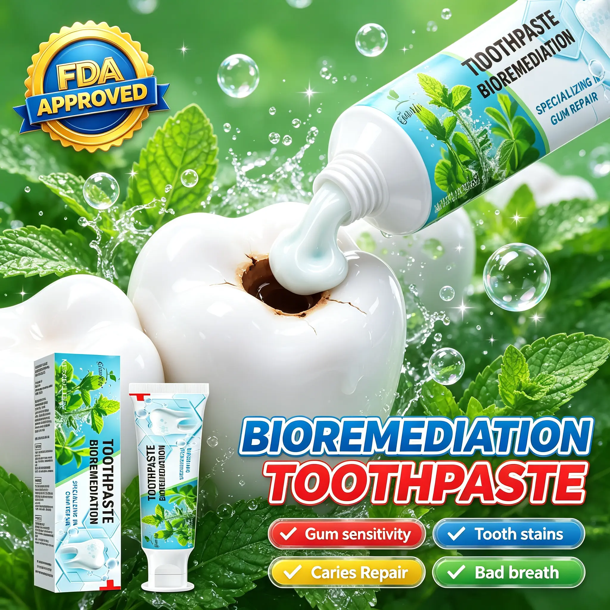 Bio-Repair Toothpaste - FDA Certified, Advanced Biotechnology, Natural Herbal Ingredients for Gum Swelling Reduction, Plaque Cleaning, Cavity Repair, and Bad Breath Relief