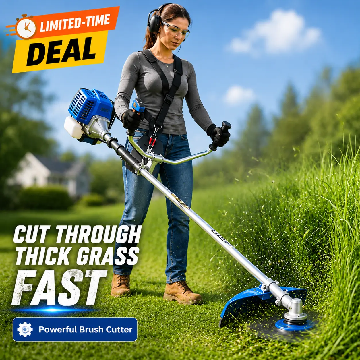 Garvee 3-in-1 Gas Weed Wacker String Trimmer/Brush Cutter/Lawn Edger Kit, 43cc/52cc Engine Options, Heavy-Duty Edger, Anti-Vibration Handle, Shoulder Strap, Trimmer Head, 3T & 40T Blades