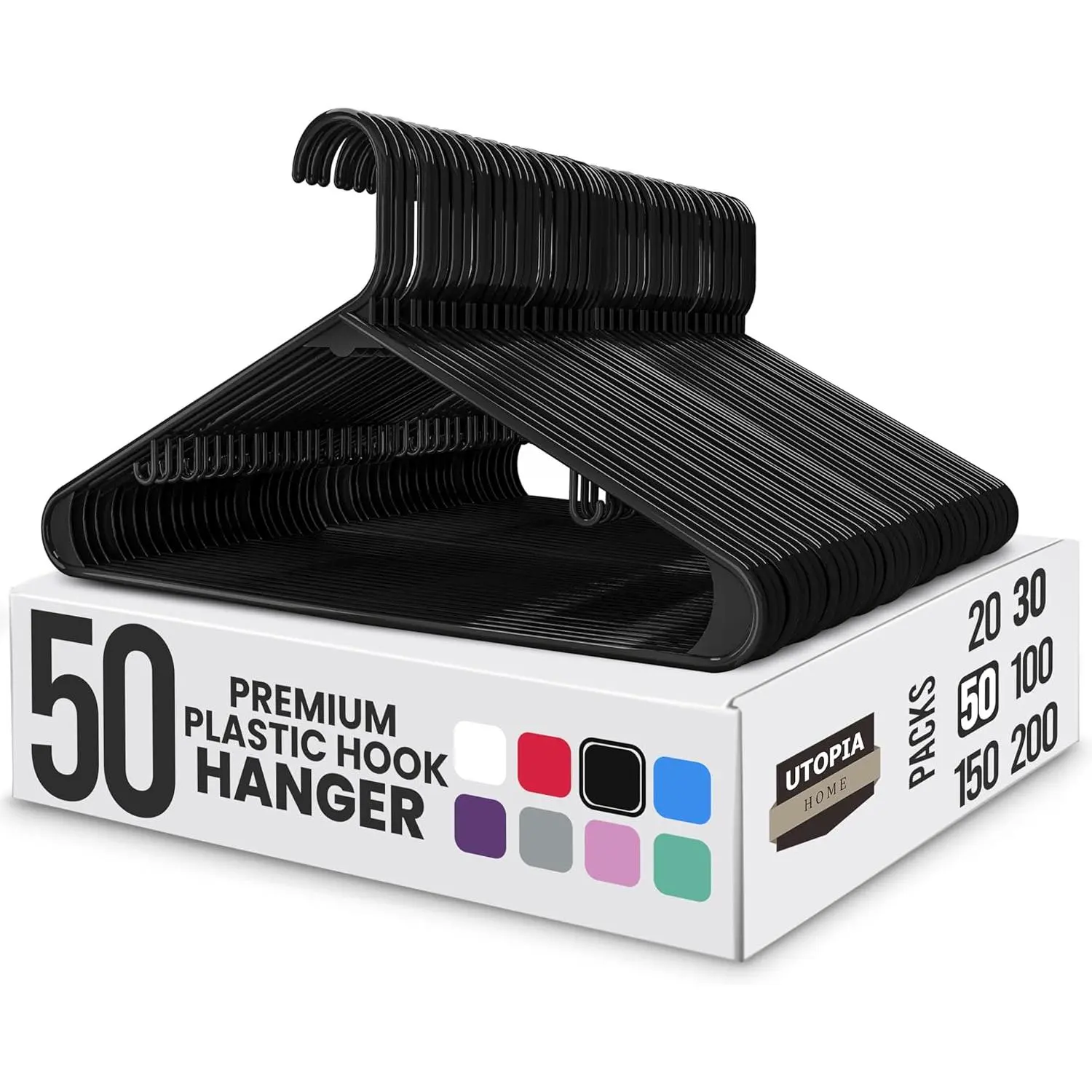 Plastic Hangers 50 Pack – Built-in Strap Hooks Black |     Space saving |     Durable & strong |     Closet organizer |     Clothes hangers |     Ideal for shirts, pants, skirts & coats