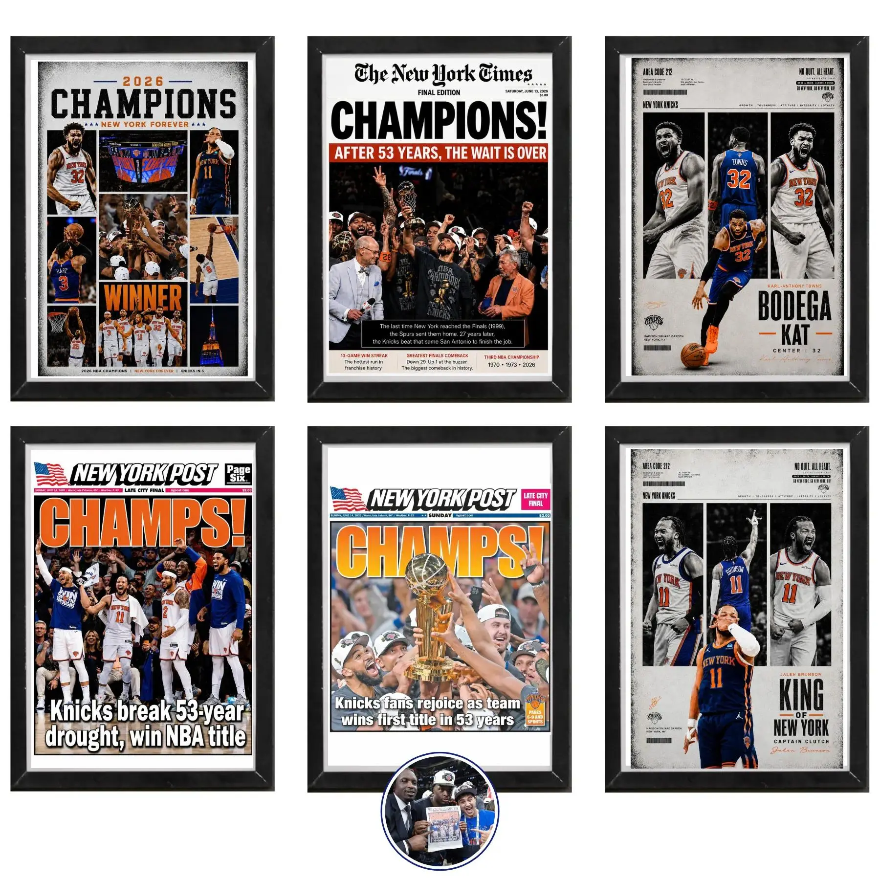 New York Knicks Champions Canvas Wall Art, Championship Newspaper Poster, NBA Fan Decor for Bedroom, Office & Man Cave Gift