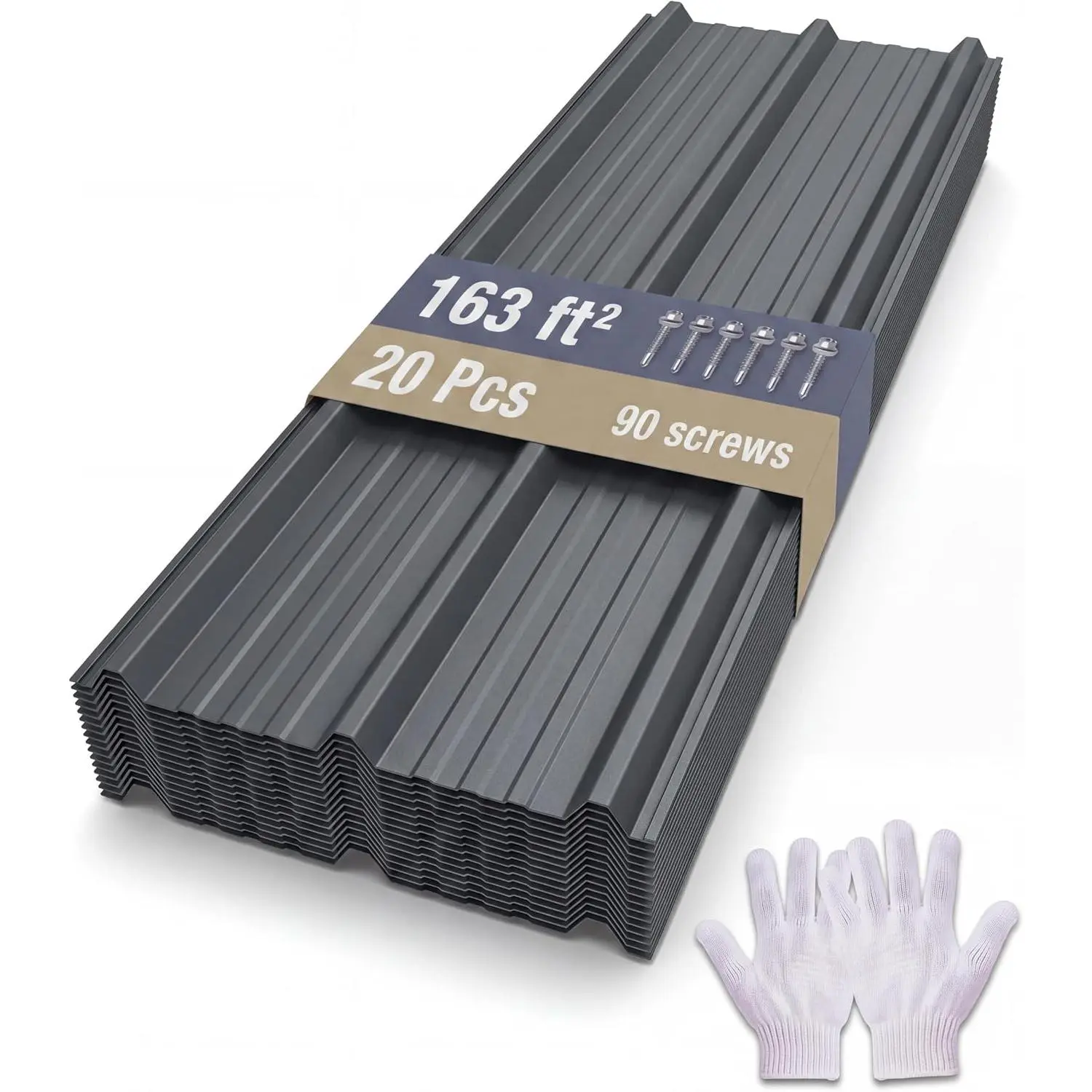 163 sq ft Ribbed Metal Roofing Panels, 59.1" x 19.8", 20 Pcs – 29 Ga. Galvanized Steel Corrugated Sheets with Anti-Siphon Groove & Purlin Leg for Carports, Chicken Coops & Stables