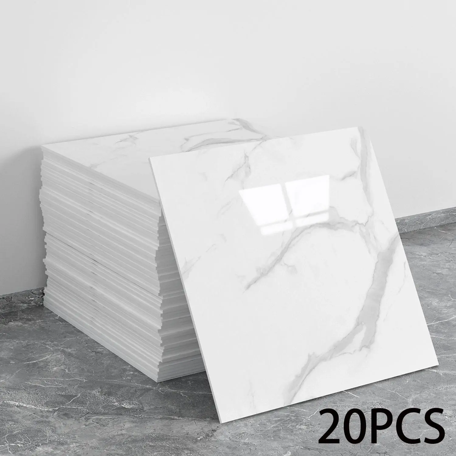 20-piece glossy marble-pattern imitation ceramic tiles self-adhesive wall sticker, Waterproof marble stickers, can be applied immediately after removal. It is waterproof and suitable for use on walls in living rooms, kitchens, splash areas of bathrooms