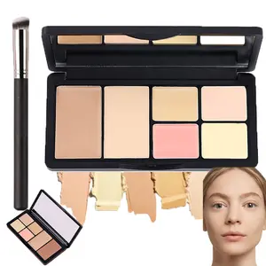 6 Colors Color Correcting Concealer Palette with Brush, Cream Contour Foundation Highlighting Makeup Palette, Full Coverage Concealer to Cover Dark Circles, Redness, Acne and Facial Blemishes for Daily Flawless Makeup