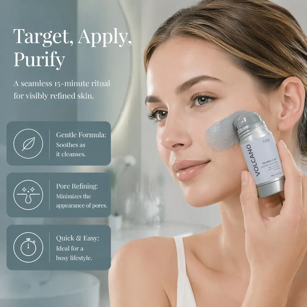 YUVK Gentle Volcanic Clay Purifying Mask Stick Clay Face Mask Kaolin Bentonite Mild Exfoliating Deep Pore Cleansing Smooth Radiant Skin 40G
