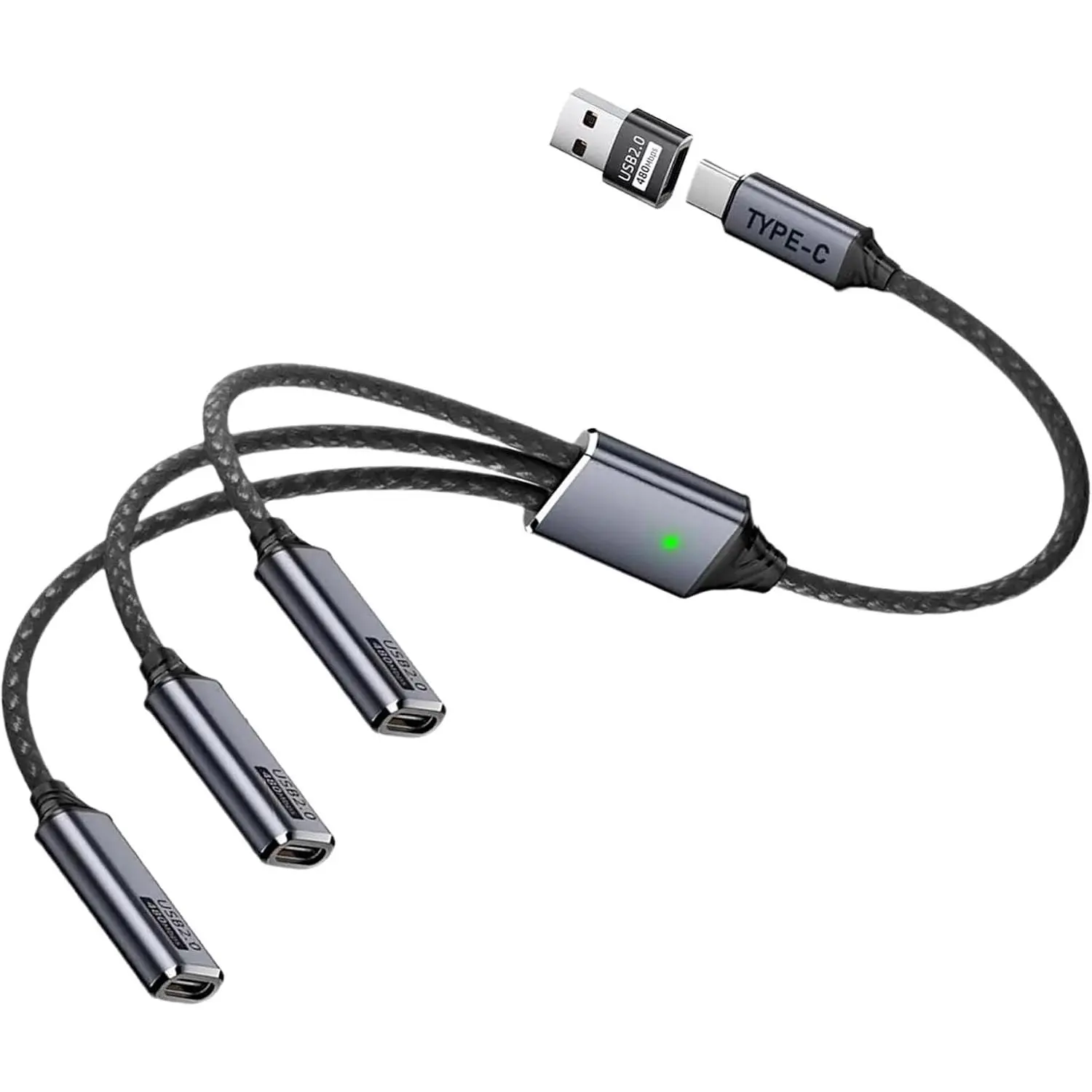 USB C Splitter 1 in 3 Out , USB C Y Splitter 1 Male to 3 Female   & Type A Male to Type C Female Adapter Extension Converter for Laptop, MacBook, Phone, Hard Drive, 25cm