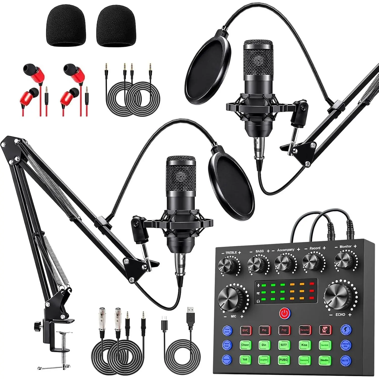 Podcast Equipment Bundle for 2, V8s Voice Changer with BM-800 Podcast Microphone Bundle - Studio Condenser Microphone  for Podcasting, Recording, Singing, Streaming and Gaming