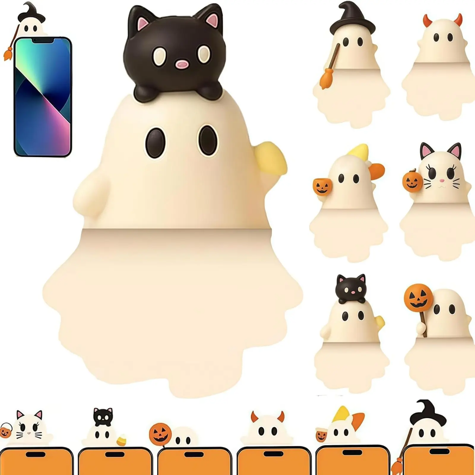 6 Pack Cute Ghost Phone Charms Halloween Decor, Spooky Ghost Figurine Ornaments, Adorable Halloween Smartphone Accessory Gift Set, Phone Accessories Charm